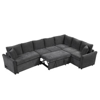 124.8"L Shaped Sofa Convertible Sofa Bed Pull Out Sofa Sleeper With Two Back Pillows, Two Usb Ports And Two Power Sockets For Living Room, Gray Old Sku:Sg000890Aae Gray Foam Chenille 6 Seat