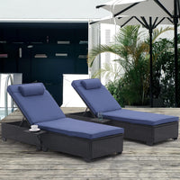 Outdoor Patio Chaise Lounge Chair,Lying In Bed With Pe Rattan And Steel Frame,Pe Wickers,Pool Recliners With Elegant Reclining Adjustable Backrest And Removable Cushions Sets Of 2 Black Navy Blue Yes Black Blue Seats 2 Garden & Outdoor Pe Rattan Iron