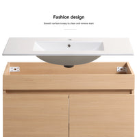 24 Inch Wall Mounted Bathroom Vanity With White Ceramic Basin,Two Soft Close Cabinet Doors, Solid Wood,Excluding Faucets,Light Oak Light Oak Solid Wood