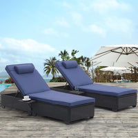 Outdoor Patio Chaise Lounge Chair,Lying In Bed With Pe Rattan And Steel Frame,Pe Wickers,Pool Recliners With Elegant Reclining Adjustable Backrest And Removable Cushions Sets Of 2 Black Navy Blue Yes Black Blue Seats 2 Garden & Outdoor Pe Rattan Iron