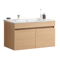 24 Inch Wall Mounted Bathroom Vanity With White Ceramic Basin,Two Soft Close Cabinet Doors, Solid Wood,Excluding Faucets,Light Oak Light Oak Solid Wood