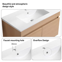 24 Inch Wall Mounted Bathroom Vanity With White Ceramic Basin,Two Soft Close Cabinet Doors, Solid Wood,Excluding Faucets,Light Oak Light Oak Solid Wood