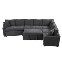 124.8"L Shaped Sofa Convertible Sofa Bed Pull Out Sofa Sleeper With Two Back Pillows, Two Usb Ports And Two Power Sockets For Living Room, Gray Old Sku:Sg000890Aae Gray Foam Chenille 6 Seat