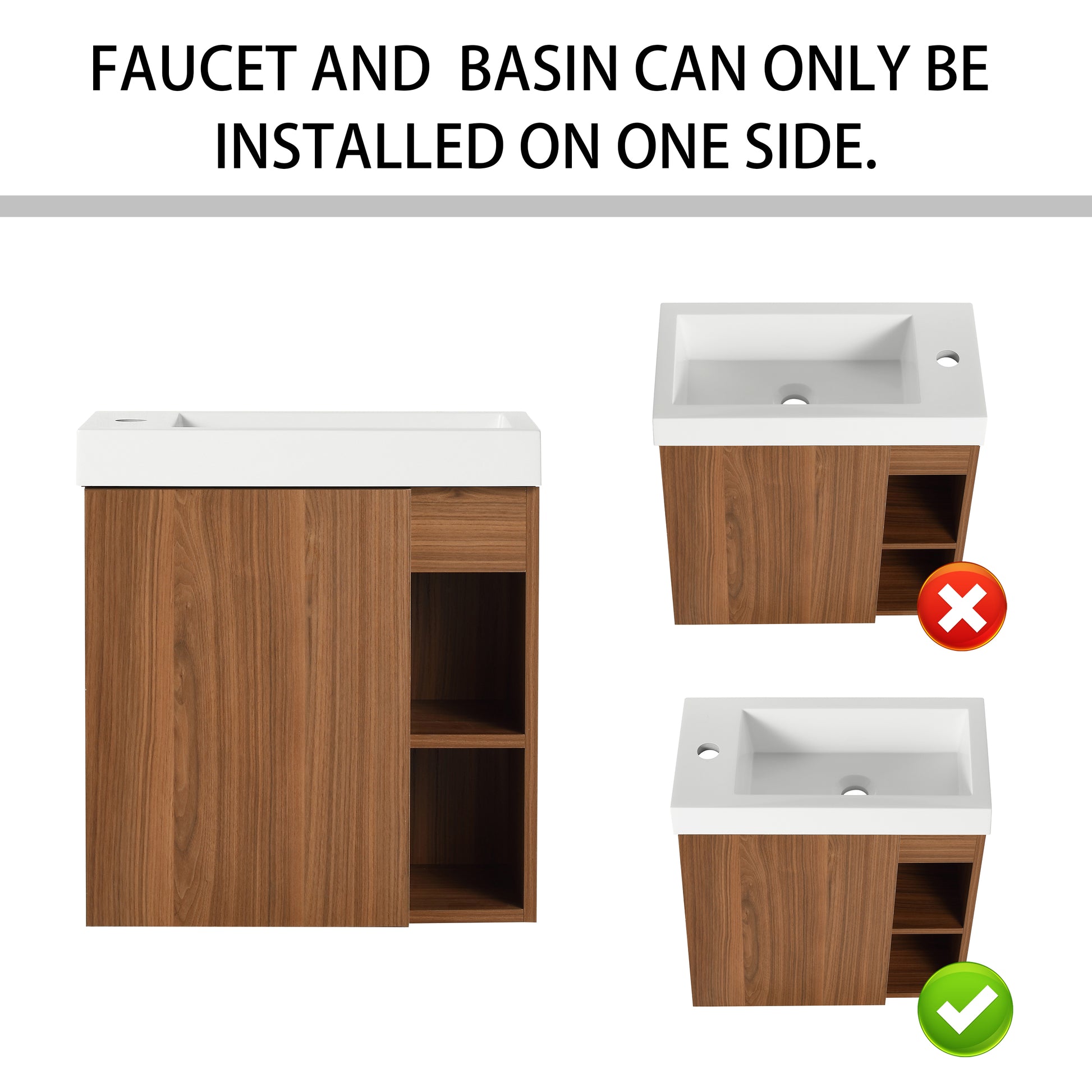 20'' Floating Wall Mounted Bathroom Vanity With White Resin Sink & Soft Close Cabinet Door Walnut 1 1 Soft Close Doors Bathroom Wall Mounted Modern Plywood Plywood