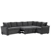 124.8"L Shaped Sofa Convertible Sofa Bed Pull Out Sofa Sleeper With Two Back Pillows, Two Usb Ports And Two Power Sockets For Living Room, Gray Old Sku:Sg000890Aae Gray Foam Chenille 6 Seat