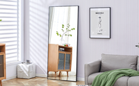 Fourth Generation Black Solid Wood Frame Full Length Mirror, Dressing Mirror, Bedroom Porch, Decorative Mirror, Clothing Store, Floor Standing Large Mirror, Wall Mounted. 71 "* 31.4" Black Glass