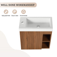 20'' Floating Wall Mounted Bathroom Vanity With White Resin Sink & Soft Close Cabinet Door Walnut 1 1 Soft Close Doors Bathroom Wall Mounted Modern Plywood Plywood