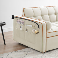 Sleeper Sofa Couch W Pull Out Bed, 55" Modern Velvet Convertible Sleeper Sofa Bed, Small Beautiful Seat Sofa Bed W Pillows & Side Pockets For Small Space, Living Room, Apartment,Beige Beige Velvet