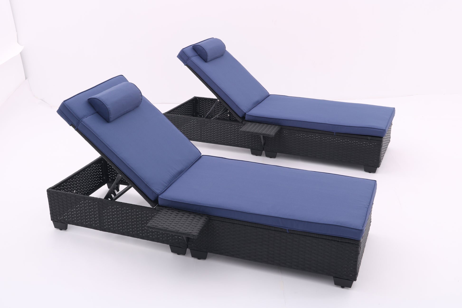 Outdoor Patio Chaise Lounge Chair,Lying In Bed With Pe Rattan And Steel Frame,Pe Wickers,Pool Recliners With Elegant Reclining Adjustable Backrest And Removable Cushions Sets Of 2 Black Navy Blue Yes Black Blue Seats 2 Garden & Outdoor Pe Rattan Iron