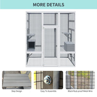 62.6" Wooden Cat House Large Catio, Solid Wood Cat Cage Shelter Enclosure Playpen With Anti Uv& Waterproof, 7 Platforms And 2 Resting Boxes Gray Wood