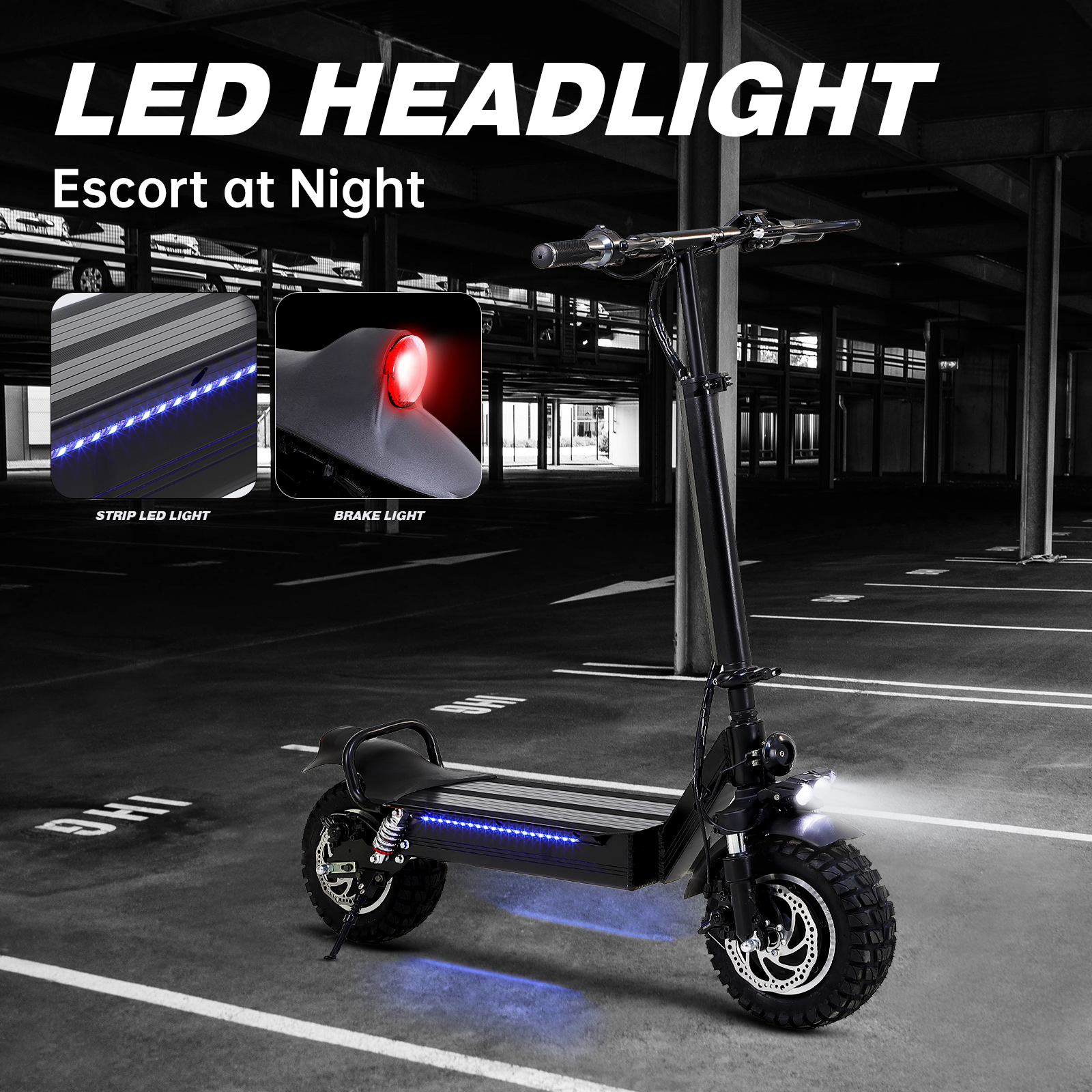 Ultimate Electric Scooter For Adults: Dual Drive 2400W Motor, High Speeds Up To 34.5Mph, Extended Range Up To 40 Miles, 48V20Ah Lithium Battery Smart Features With Led Strip Light Black Abs Pc