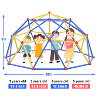 10Ft Geometric Dome Climber Play Center, Kids Climbing Dome Tower With Hammock, Rust & Uv Resistant Steel Supporting 1000 Lbs Blue Yellow Metal