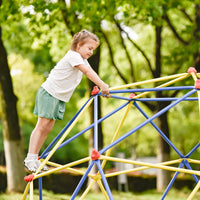 10Ft Geometric Dome Climber Play Center, Kids Climbing Dome Tower With Hammock, Rust & Uv Resistant Steel Supporting 1000 Lbs Blue Yellow Metal