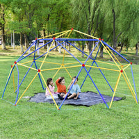 10Ft Geometric Dome Climber Play Center, Kids Climbing Dome Tower With Hammock, Rust & Uv Resistant Steel Supporting 1000 Lbs Blue Yellow Metal