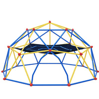 10Ft Geometric Dome Climber Play Center, Kids Climbing Dome Tower With Hammock, Rust & Uv Resistant Steel Supporting 1000 Lbs Blue Yellow Metal