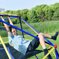 10Ft Geometric Dome Climber Play Center, Kids Climbing Dome Tower With Hammock, Rust & Uv Resistant Steel Supporting 1000 Lbs Blue Yellow Metal