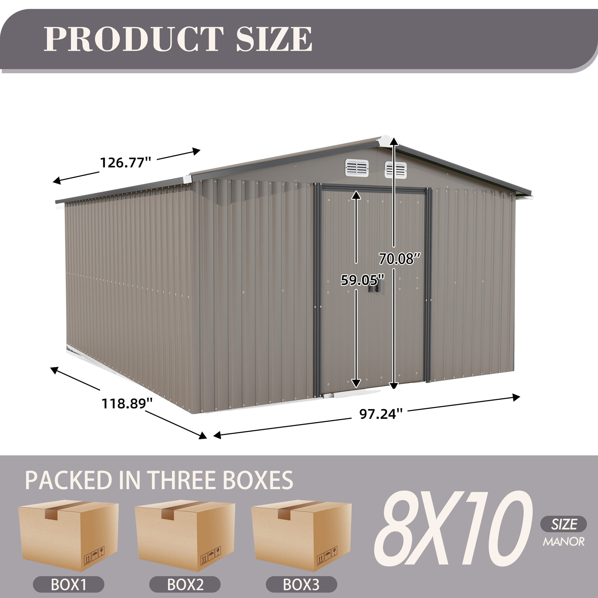 Patio, Lawn & Garden,Metal Outdoor Storage Shed 10Ft X 8Ft, Clearance With Lockable Door Metal Garden Shed Steel Anti Corrosion Storage House Waterproof Tool Shed For Backyard Patio, Lawn And Garden Brown Year Round Use Metal