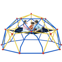 10Ft Geometric Dome Climber Play Center, Kids Climbing Dome Tower With Hammock, Rust & Uv Resistant Steel Supporting 1000 Lbs Blue Yellow Metal