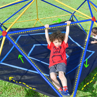 10Ft Geometric Dome Climber Play Center, Kids Climbing Dome Tower With Hammock, Rust & Uv Resistant Steel Supporting 1000 Lbs Blue Yellow Metal