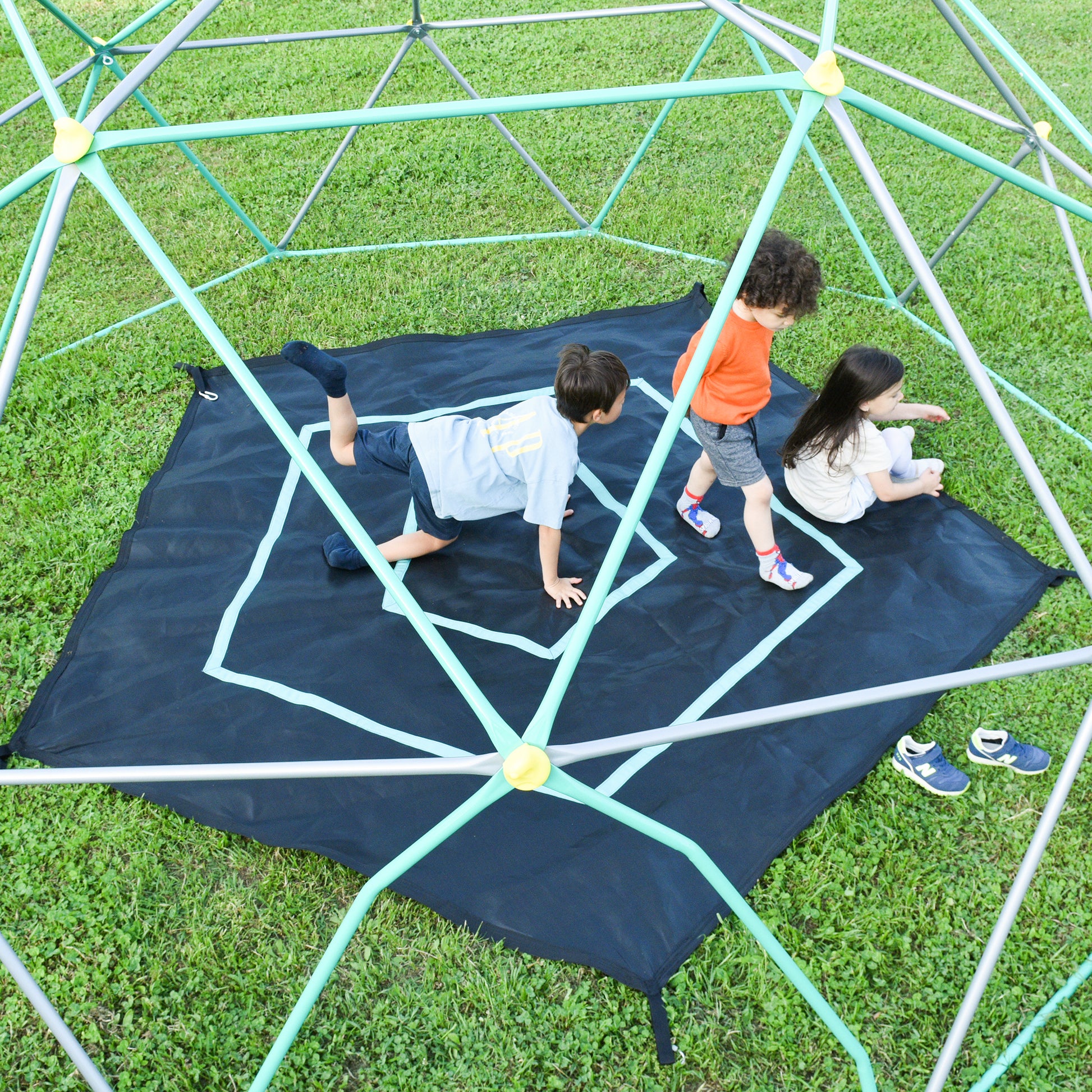 12Ft Geometric Dome Climber Play Center, Kids Climbing Dome Tower With Hammock, Rust & Uv Resistant Steel Supporting 1000 Lbs Grey Metal