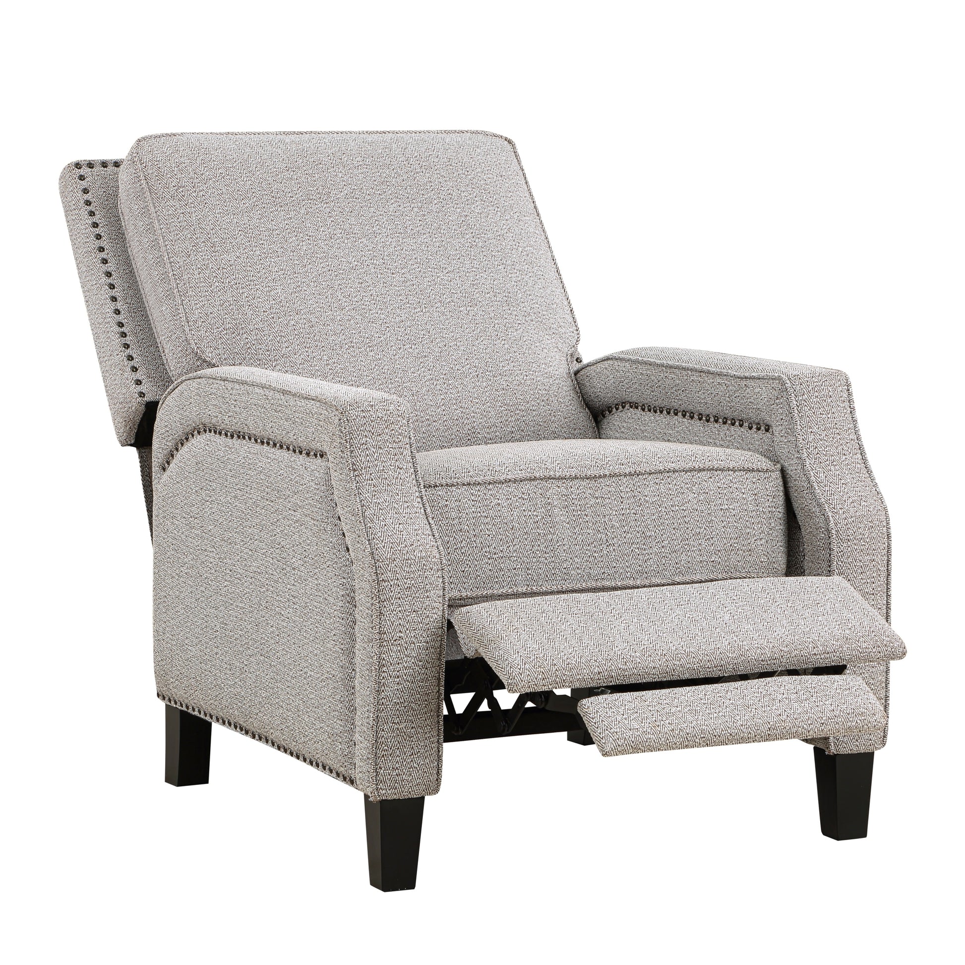 Push Back Reclining Chair Transitional Style Chenille Fabric Self Reclining Motion Chair 1Pc Cushion Seat Modern Living Room Furniture Beige Brown Primary Living Space Transitional Solid Wood