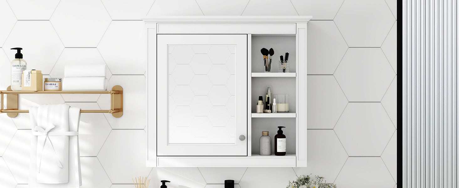 30'' X 28'' Medicine Cabinet, Wall Mounted Bathroom Storage Cabinet, Modern Bathroom Wall Cabinet With Mirror,Medicine Cabinet, Mirror Cabinet With 3 Open Shelves Not Include Bathroom Vanity White 1 5 Mirror Included Bathroom Wall Mounted Mdf Glass