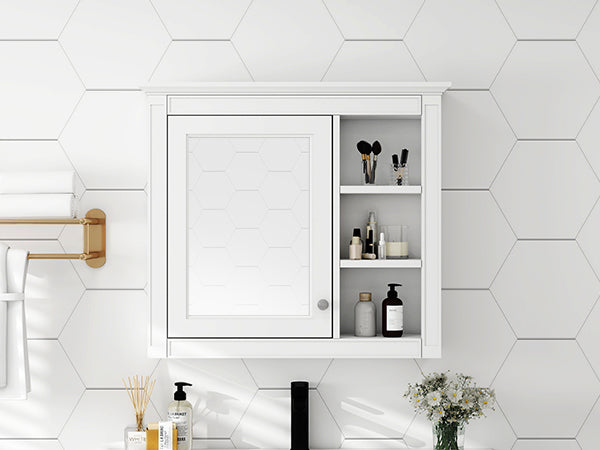 30'' X 28'' Medicine Cabinet, Wall Mounted Bathroom Storage Cabinet, Modern Bathroom Wall Cabinet With Mirror,Medicine Cabinet, Mirror Cabinet With 3 Open Shelves Not Include Bathroom Vanity White 1 5 Mirror Included Bathroom Wall Mounted Mdf Glass