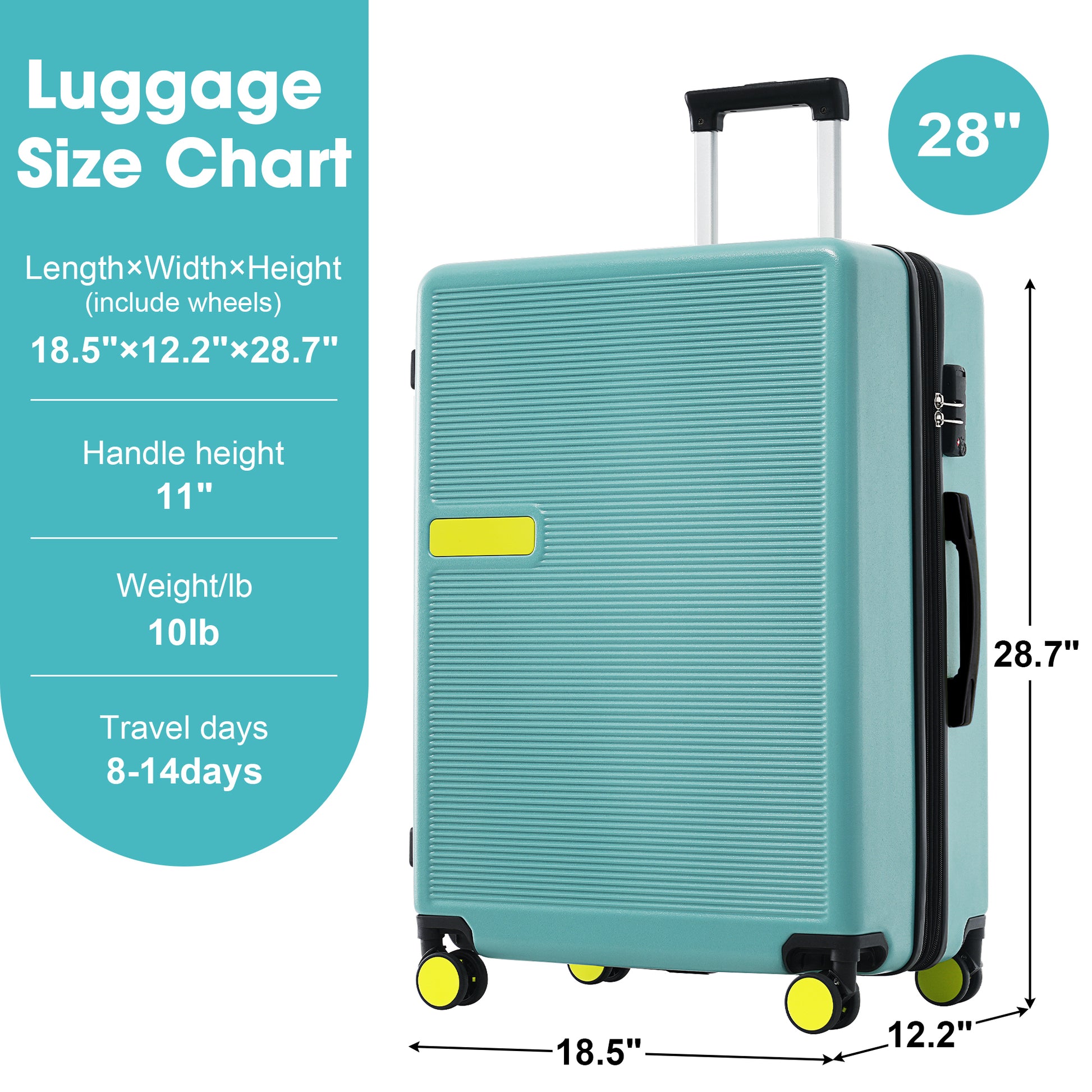 Contrast Color Hardshell Luggage 28Inch Expandable Spinner Suitcase With Tsa Lock Lightweight Teal Blue Abs