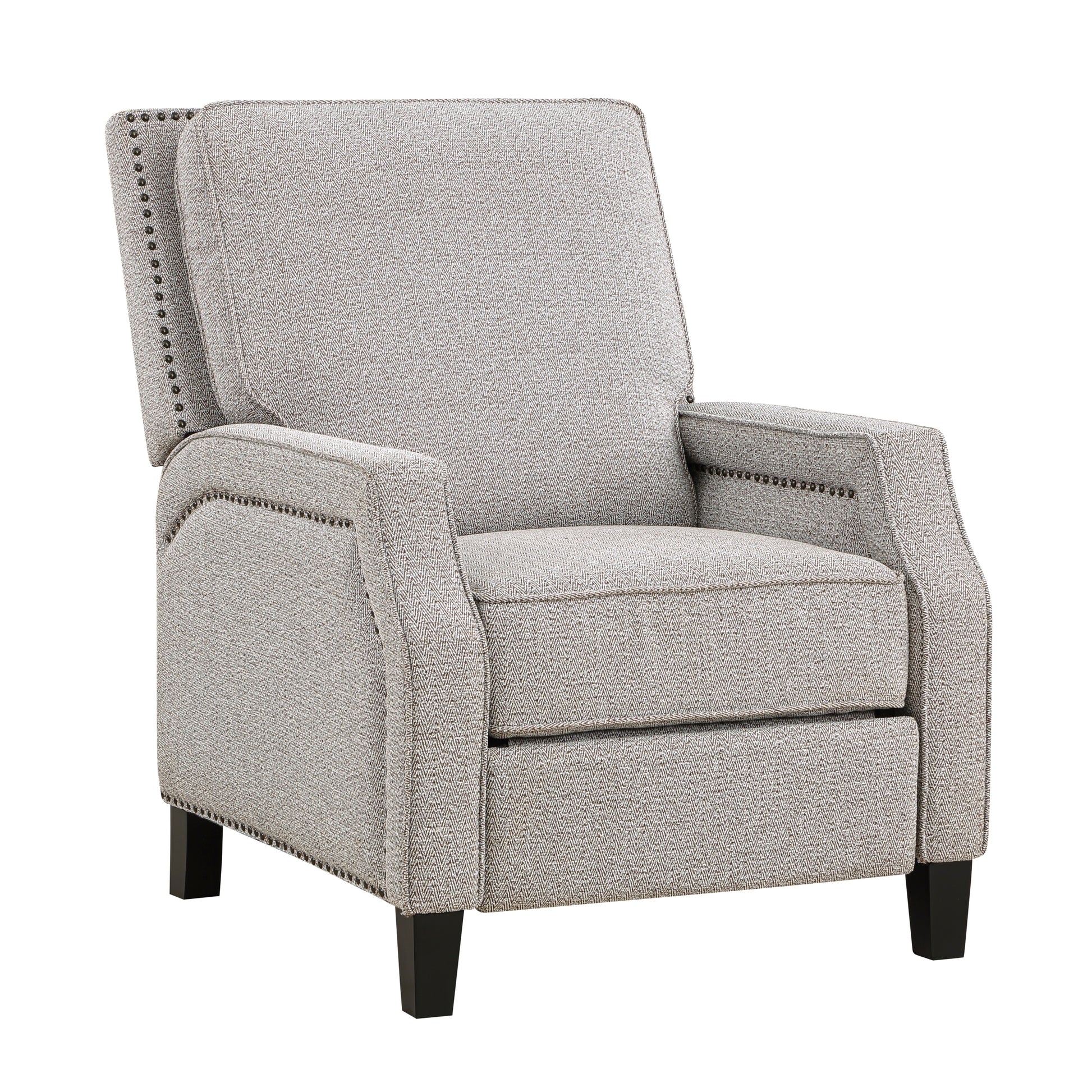 Push Back Reclining Chair Transitional Style Chenille Fabric Self Reclining Motion Chair 1Pc Cushion Seat Modern Living Room Furniture Beige Brown Primary Living Space Transitional Solid Wood