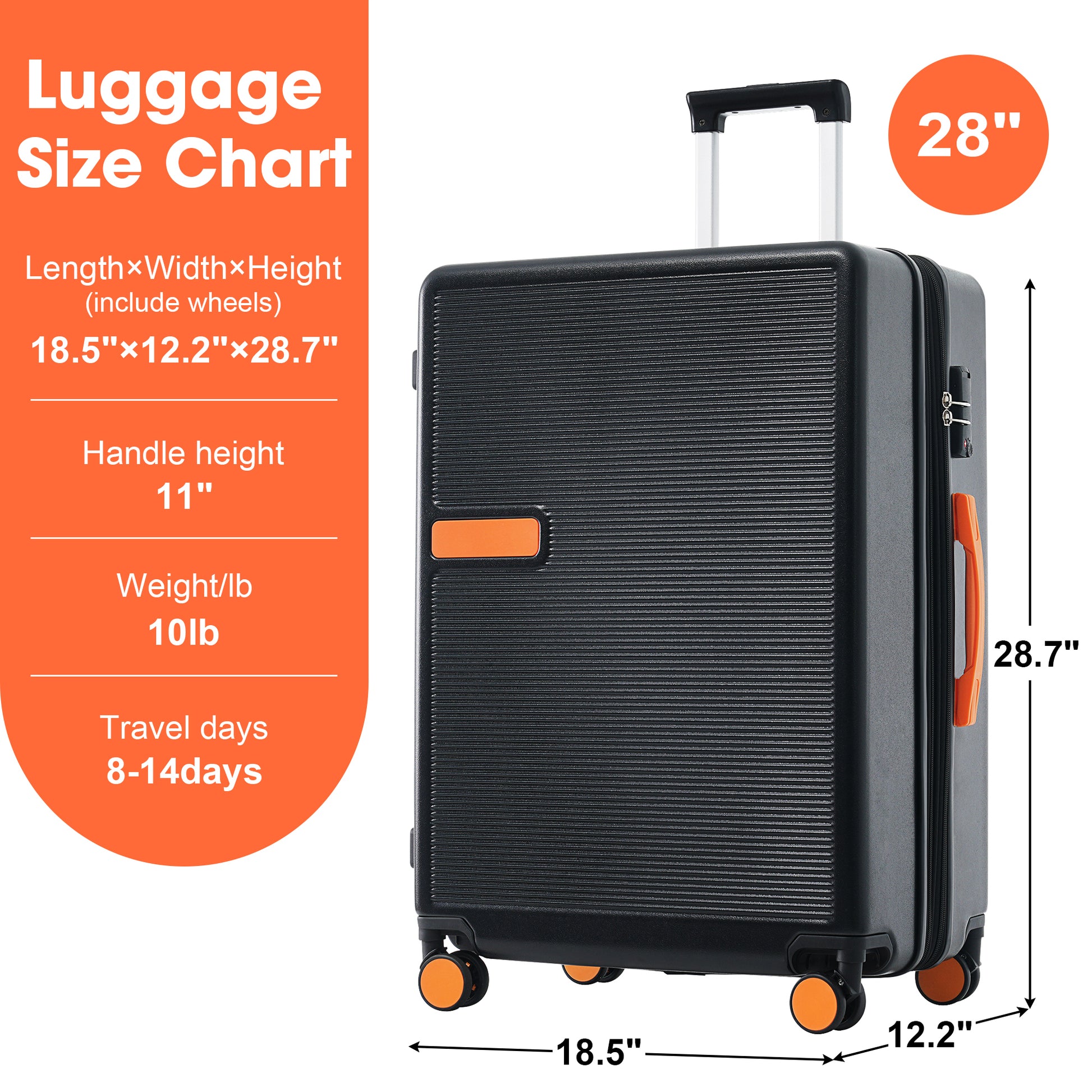 Contrast Color Hardshell Luggage 28Inch Expandable Spinner Suitcase With Tsa Lock Lightweight Black Abs