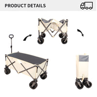 Folding Wagon, Heavy Duty Utility Beach Wagon Cart For Sand With Big Wheels, Adjustable Handle&Drink Holders For Shopping, Camping,Garden And Outdoor Antique White Gray Garden & Outdoor American Design Fabric Steel