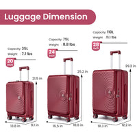 Luggage Sets 3 Piece 20 24 28 , Expandable Carry On Luggage With Tsa Lock Airline Approved, 100% Pc Hard Shell And Lightweight Suitcase With Front Pocket And Spinner Wheels Wine Red Pc