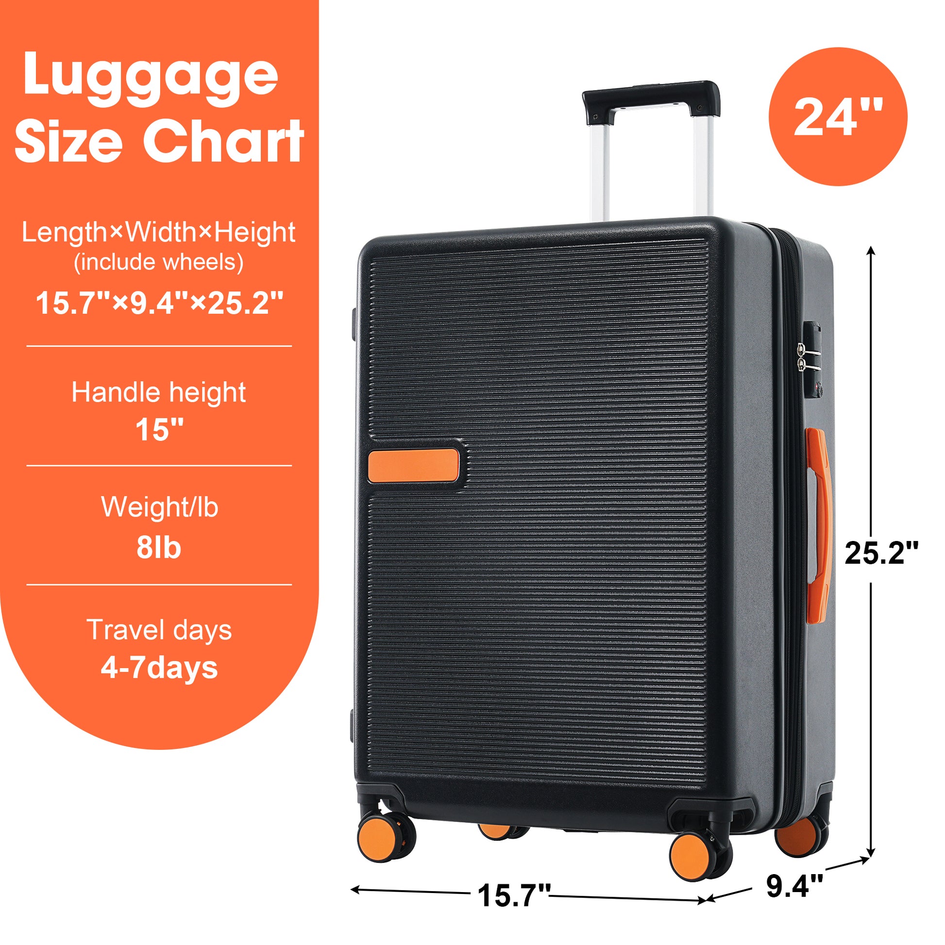 Contrast Color Hardshell Luggage 24Inch Expandable Spinner Suitcase With Tsa Lock Lightweight Black Abs