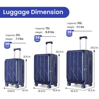 Luggage Sets 3 Piece 20 24 28 , Expandable Carry On Luggage With Tsa Lock Airline Approved, 100% Pc Hard Shell And Lightweight Suitcase With Front Pocket And Spinner Wheels Navy Blue Pc