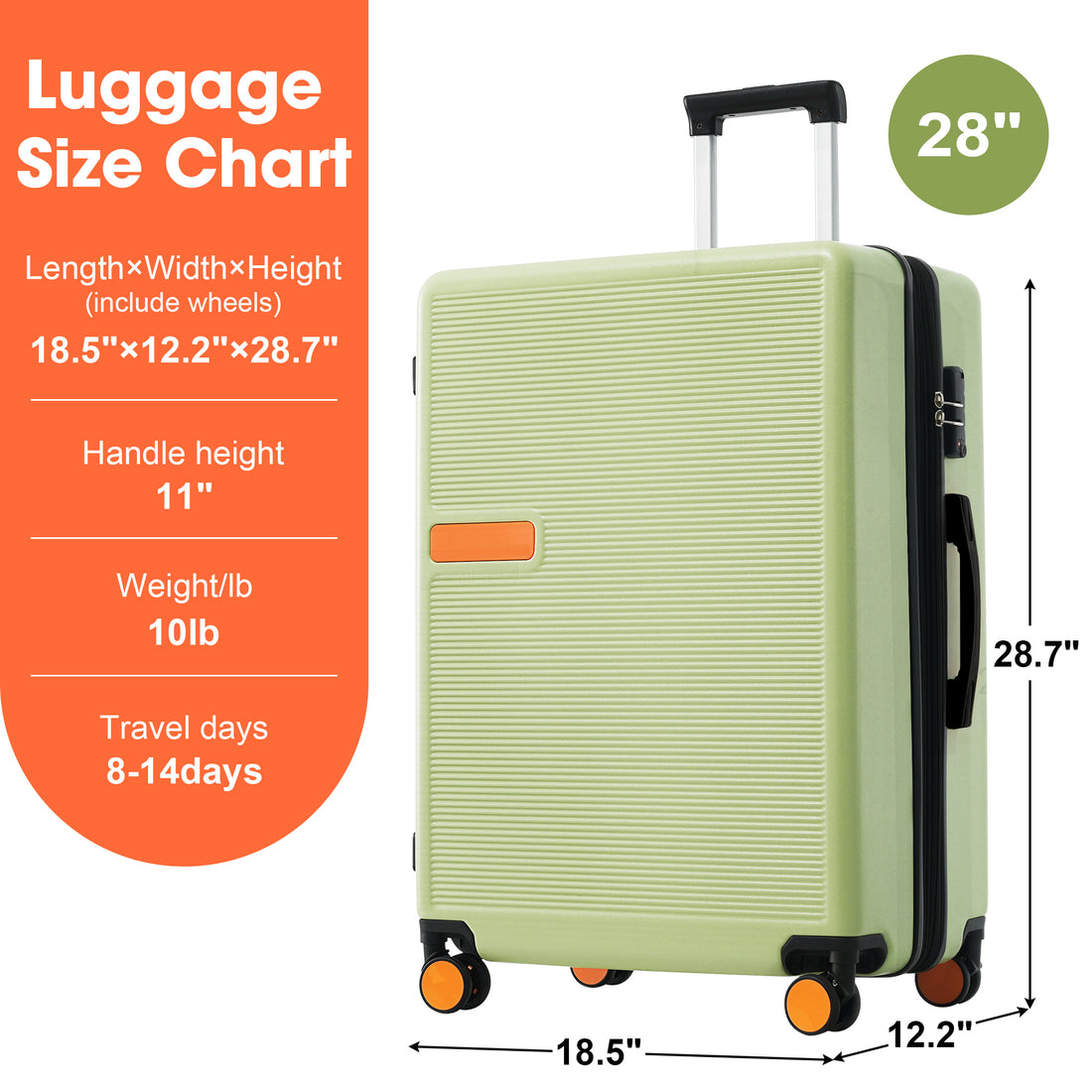 Contrast Color Hardshell Luggage 28Inch Expandable Spinner Suitcase With Tsa Lock Lightweight Green Abs