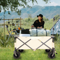 Folding Wagon, Heavy Duty Utility Beach Wagon Cart For Sand With Big Wheels, Adjustable Handle&Drink Holders For Shopping, Camping,Garden And Outdoor Antique White Gray Garden & Outdoor American Design Fabric Steel