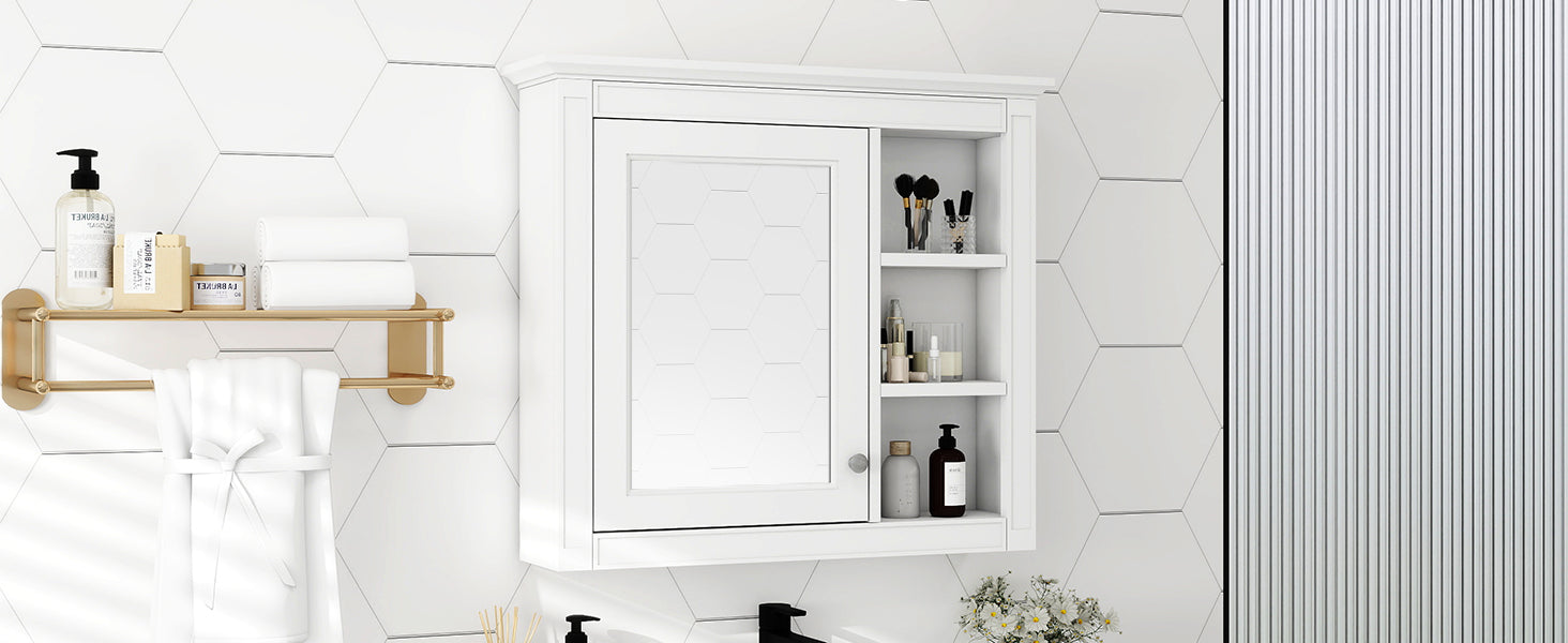 30'' X 28'' Medicine Cabinet, Wall Mounted Bathroom Storage Cabinet, Modern Bathroom Wall Cabinet With Mirror,Medicine Cabinet, Mirror Cabinet With 3 Open Shelves Not Include Bathroom Vanity White 1 5 Mirror Included Bathroom Wall Mounted Mdf Glass