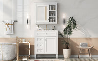 30'' Bathroom Vanity With Top Sink, Modern Bathroom Storage Cabinet With 2 Drawers And A Tip Out Drawer, Freestanding Vanity Set With Mirror Cabinet, Single Sink Bathroom Vanity 3 White 2 5 Bathroom Freestanding Solid Wood Mdf Resin Painted