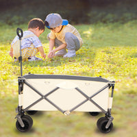 Folding Wagon, Heavy Duty Utility Beach Wagon Cart For Sand With Big Wheels, Adjustable Handle&Drink Holders For Shopping, Camping,Garden And Outdoor Antique White Gray Garden & Outdoor American Design Fabric Steel