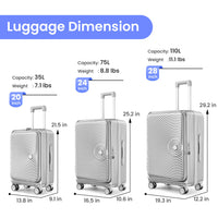 Luggage Sets 3 Piece 20 24 28 , Expandable Carry On Luggage With Tsa Lock Airline Approved, 100% Pc Hard Shell And Lightweight Suitcase With Front Pocket And Spinner Wheels Silver Pc