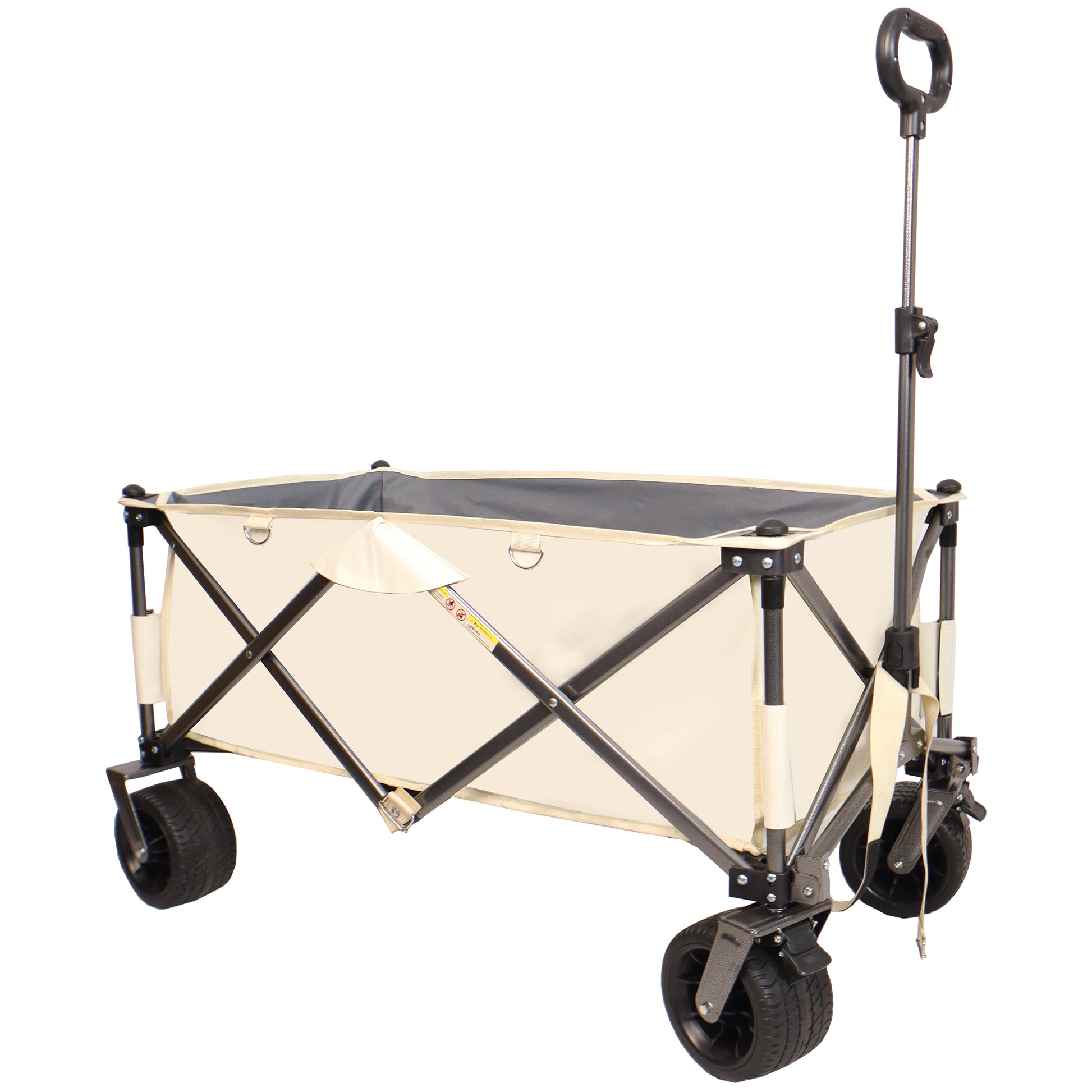 Folding Wagon, Heavy Duty Utility Beach Wagon Cart For Sand With Big Wheels, Adjustable Handle&Drink Holders For Shopping, Camping,Garden And Outdoor Antique White Gray Garden & Outdoor American Design Fabric Steel