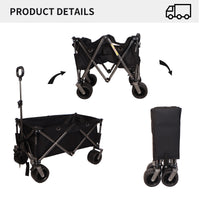 Folding Wagon, Heavy Duty Utility Beach Wagon Cart For Sand With Big Wheels, Adjustable Handle&Drink Holders For Shopping, Camping,Garden And Outdoor Black Garden & Outdoor American Design Fabric Steel