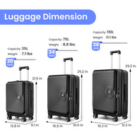 Luggage Sets 3 Piece 20 24 28 , Expandable Carry On Luggage With Tsa Lock Airline Approved, 100% Pc Hard Shell And Lightweight Suitcase With Front Pocket And Spinner Wheels Black Pc