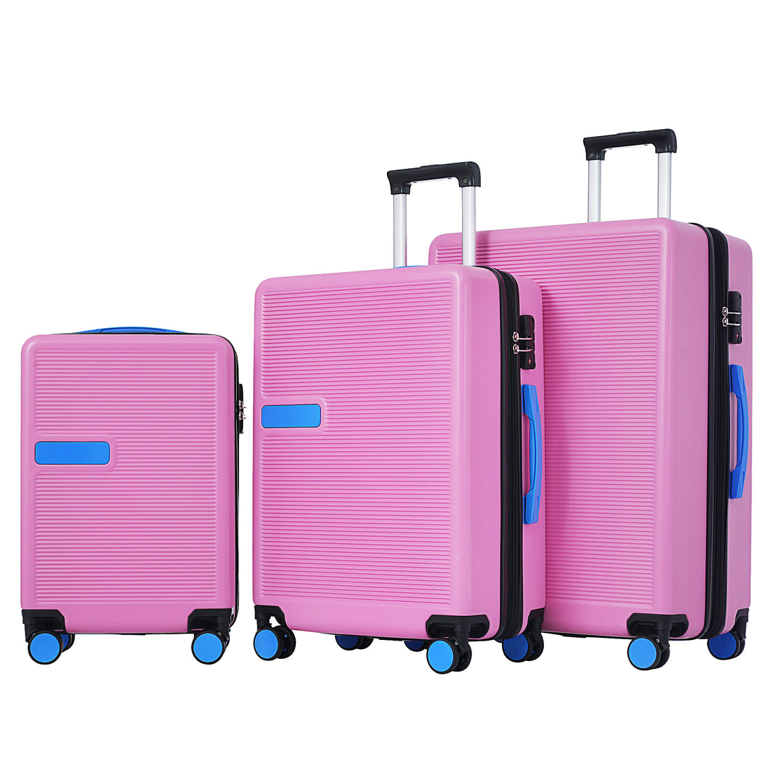 Contrast Color 3 Piece Luggage Set Hardside Spinner Suitcase With Tsa Lock 20" 24' 28" Available Pink Abs