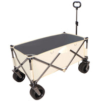 Folding Wagon, Heavy Duty Utility Beach Wagon Cart For Sand With Big Wheels, Adjustable Handle&Drink Holders For Shopping, Camping,Garden And Outdoor Antique White Gray Garden & Outdoor American Design Fabric Steel