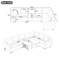 124.8"L Shaped Sofa Convertible Sofa Bed Pull Out Sofa Sleeper With Two Back Pillows, Two Usb Ports And Two Power Sockets For Living Room, Gray Old Sku:Sg000890Aae Gray Foam Chenille 6 Seat