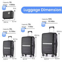 Luggage Sets 4 Piece 14 20 24 28 Pp Lightweight & Durable Expandable Suitcase Black Polypropylene