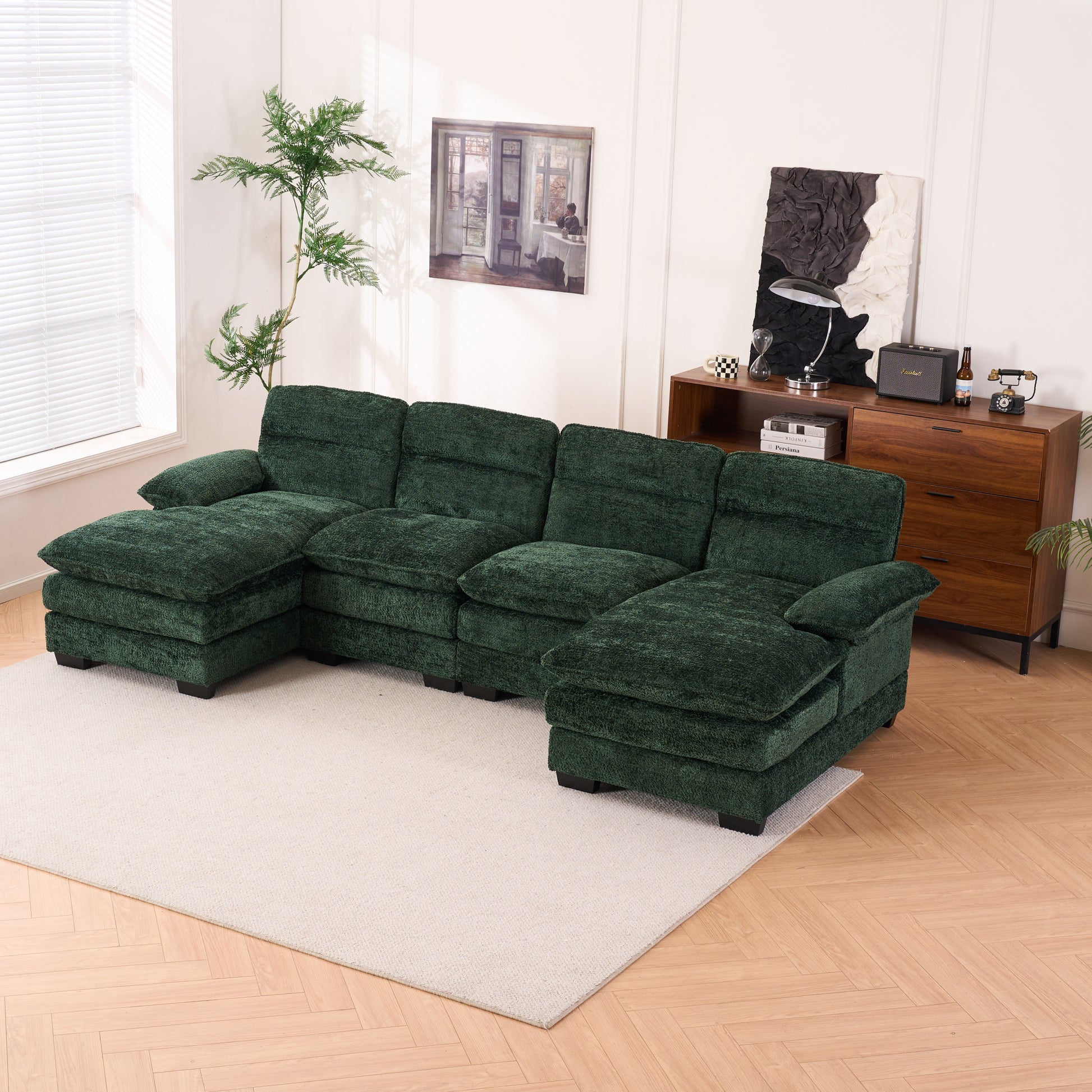 U Shaped Profile Sofa, Including Two Single Seats And Two Chaise, Modular Sofa, Chenille Sofa,Green Green Foam Polyester 4 Seat