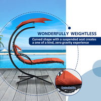 Hanging Chaise Lounger With Removable Canopy, Outdoor Swing Chair With Built In Pillow, Hanging Curved Chaise Lounge Chair Swing For Patio Porch Poolside, Hammock Chair With Stand Orange Orange