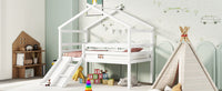 Twin Low Loft House Bed With Slide, Ladder, Safety Guardrails, House Roof Frame,White Twin White American Design Pine